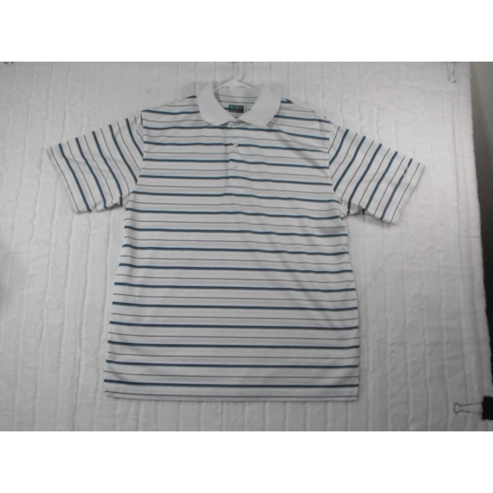 Ben Hogan Performance Golf Polo Shirt Men's M White Blue Striped Short Sleeve
